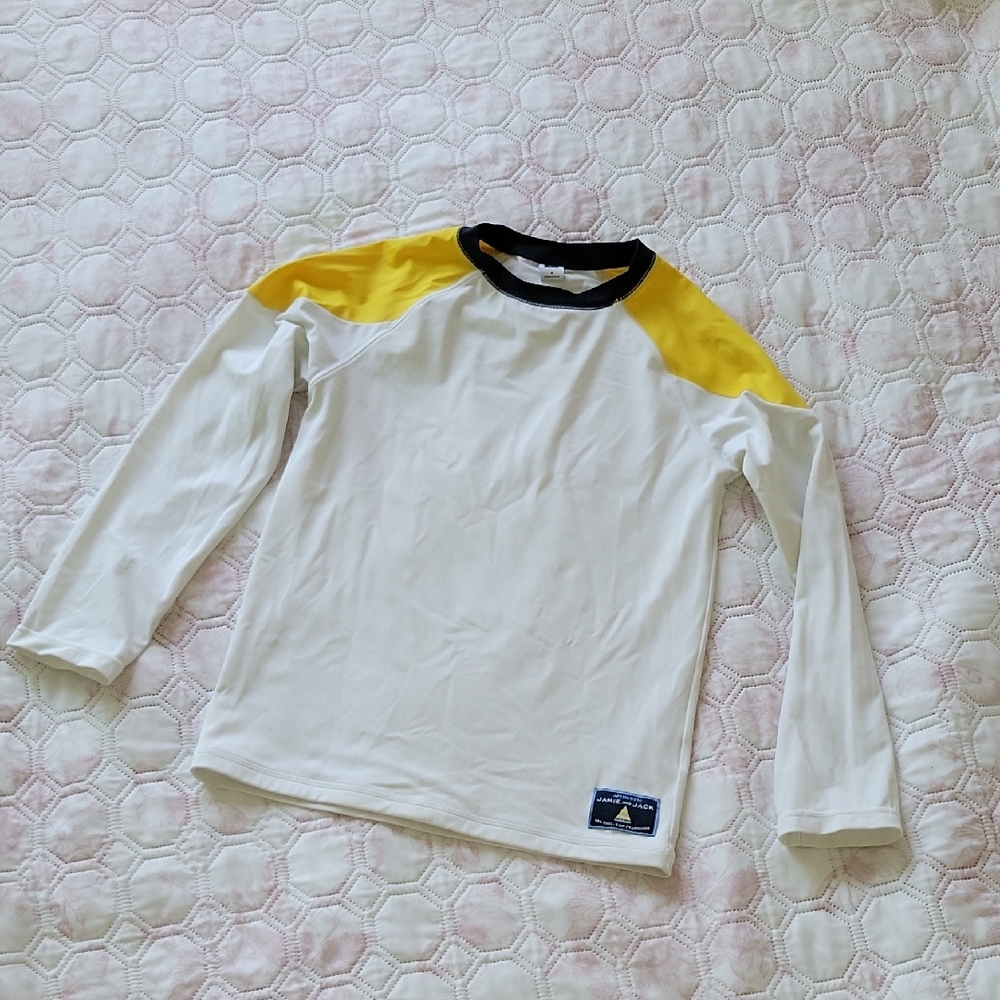 Janie and Jack White Raglan Swim Tee with Yellow Shoulders and Black Neck